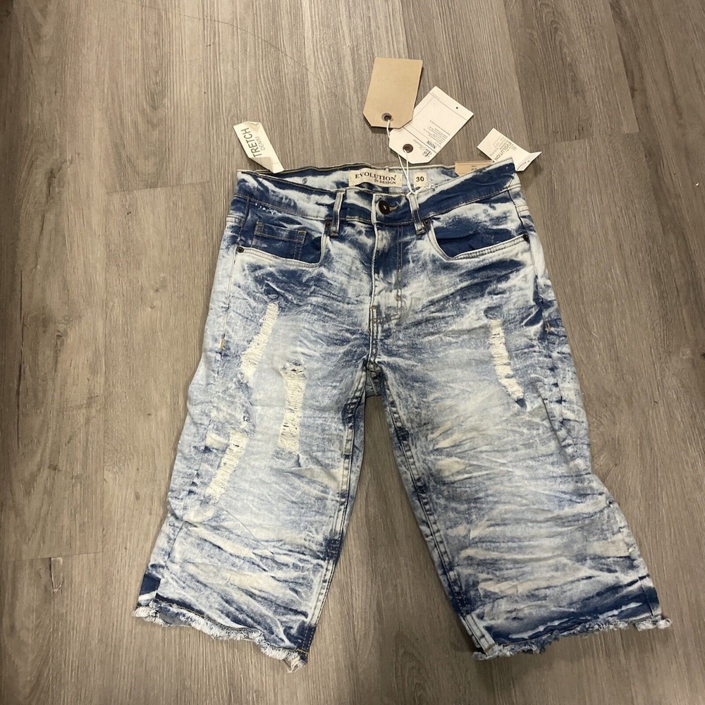 EVOLUTION MENS FRAYED LIGHT BLUE SLIM FIT STRETCH MENS SIZE 30 NEW
